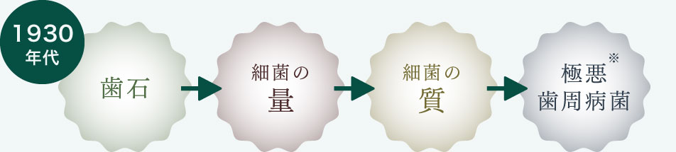 歯石→細菌の量→細菌の質→極悪歯周病菌